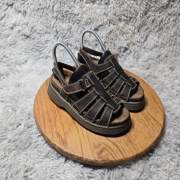 Retro Y2K Chunky Bass Mens Sz 5.5M Womens Sz 7M Brown Leather Fisherman Sandals - Picture 1 of 9